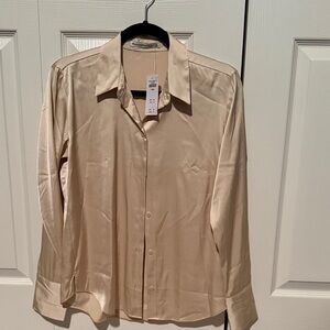 Abercrombie & Fitch Cream Satin Button-Down Top